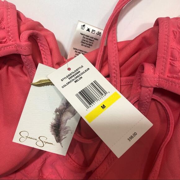 Jessica Simpson V Neck One Piece Swimsuit Pink - Picture 2 of 8